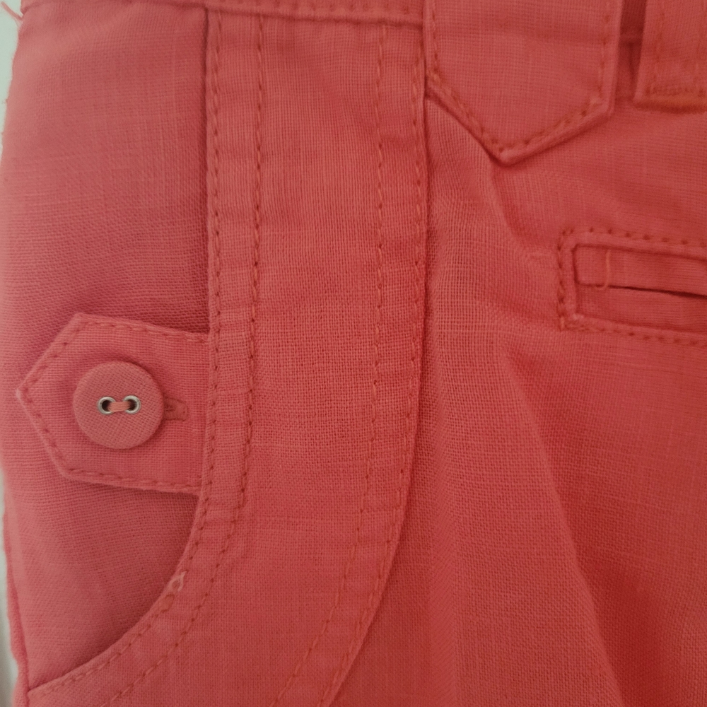 Vantarsi 100% Linen Women's Beachy Resort Wear Bohemian Summer Coral Shorts Sz M - Picture 4 of 9